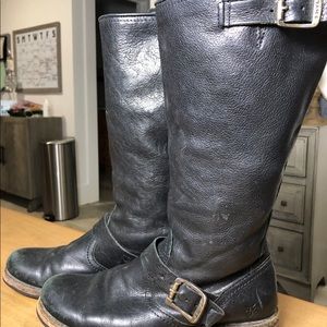 frye veronica slouch black buckle boots